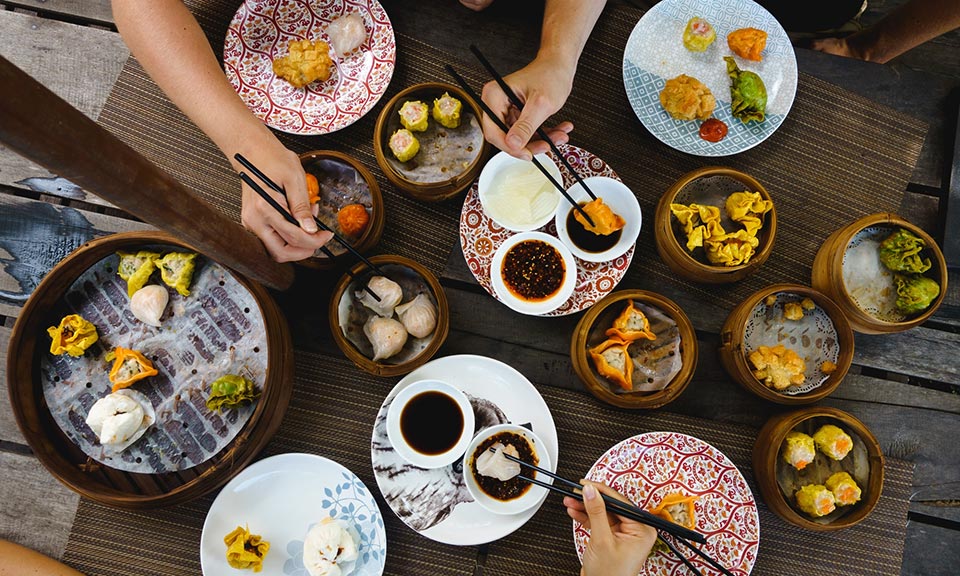 dim sum on a table
